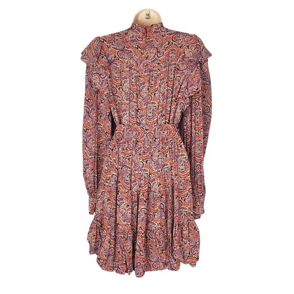 Ulla Johnson Luna 100% Silk Paisley Belted Mini Dress Goldenrod Purple Size 4 - Picture 3 of 11